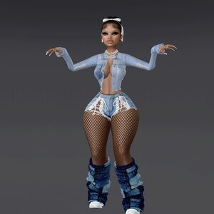 Stylish Denim Outfit with Fishnet Tights